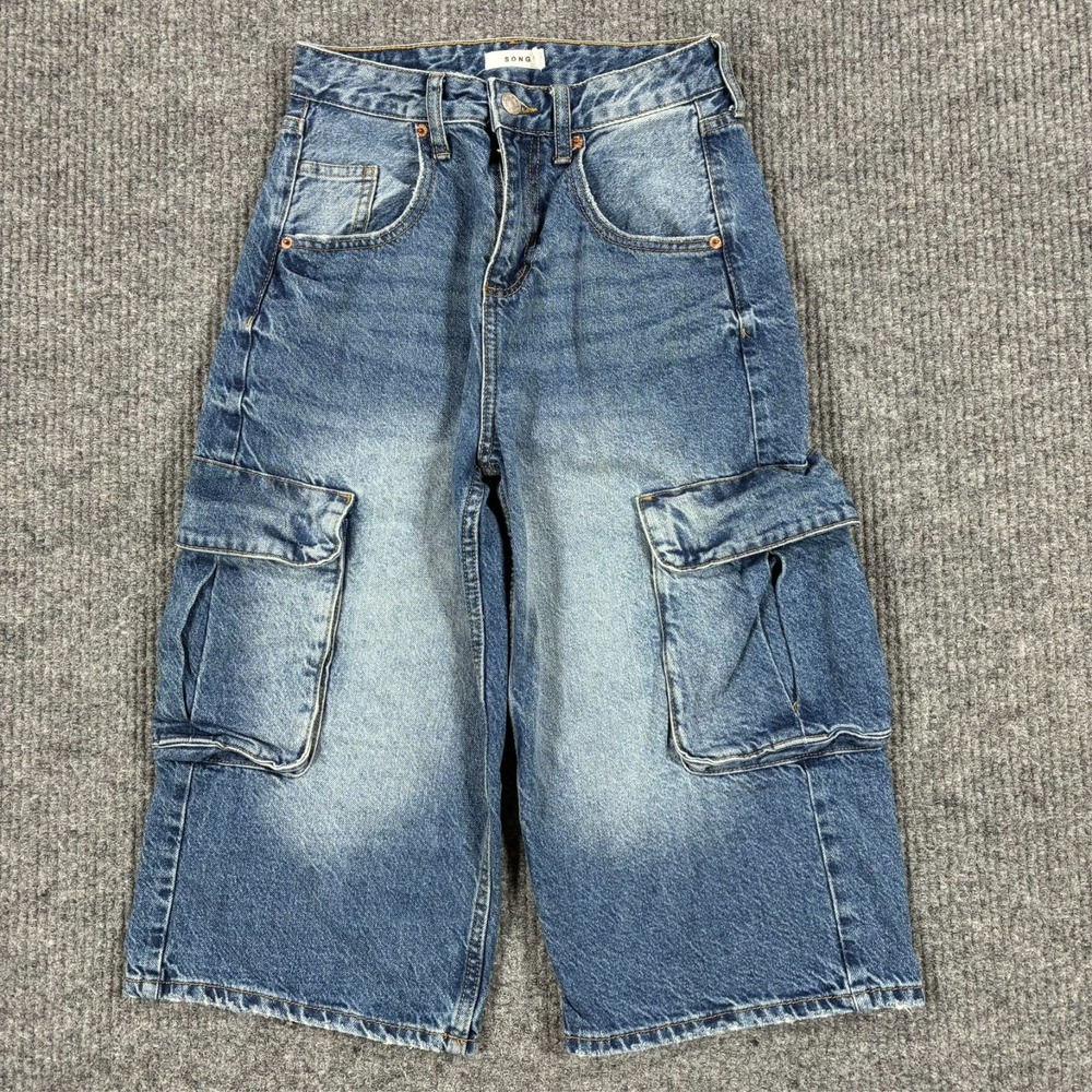 S.O.N.G. Womens Cargo Jean Shorts Size 00/23 Baggy Utility Blue Denim Streetwear